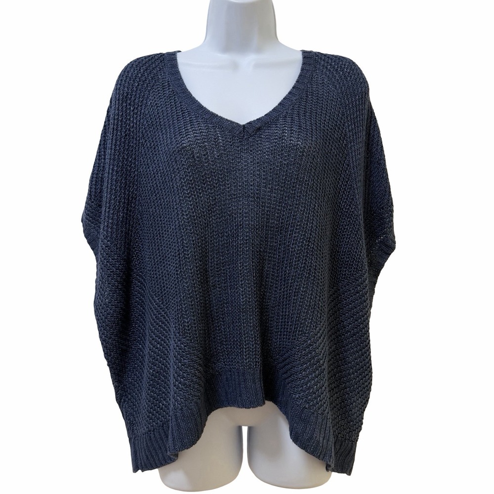 POLO Ralph Lauren Women Linen Short Sleeve Knit Top Size L Navy Coastal Nautical